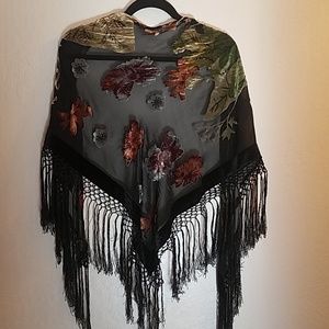 Black Shawl with Velvety Flowers